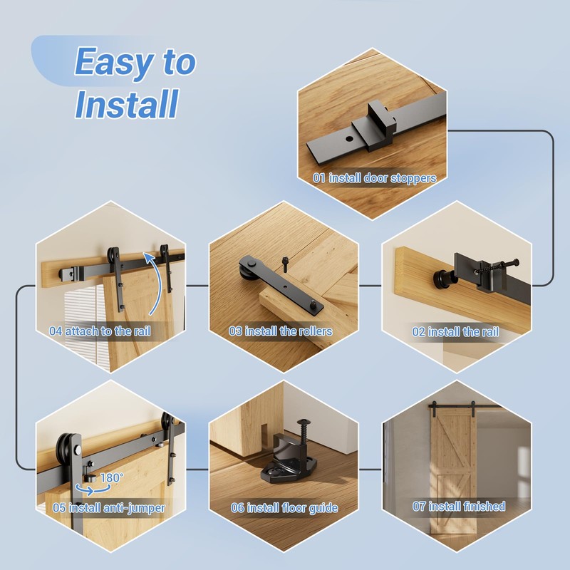 CCJH 6FT Heavy Duty Sturdy Sliding Barn Door Hardware Kit