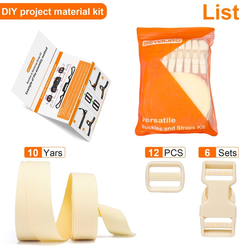 BEYOURD 1 inch Buckles and Strap Set: 10 yards Polyester