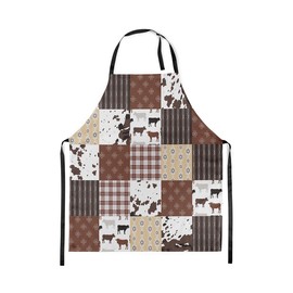 Feelyou Cow Print Apron Cartoon Milk Cow Waterproof Apron 26"x31" Farmhouse Cowhide Bib Apron Adjustable Brown White Cooking Kitchen Chef Apron Animal