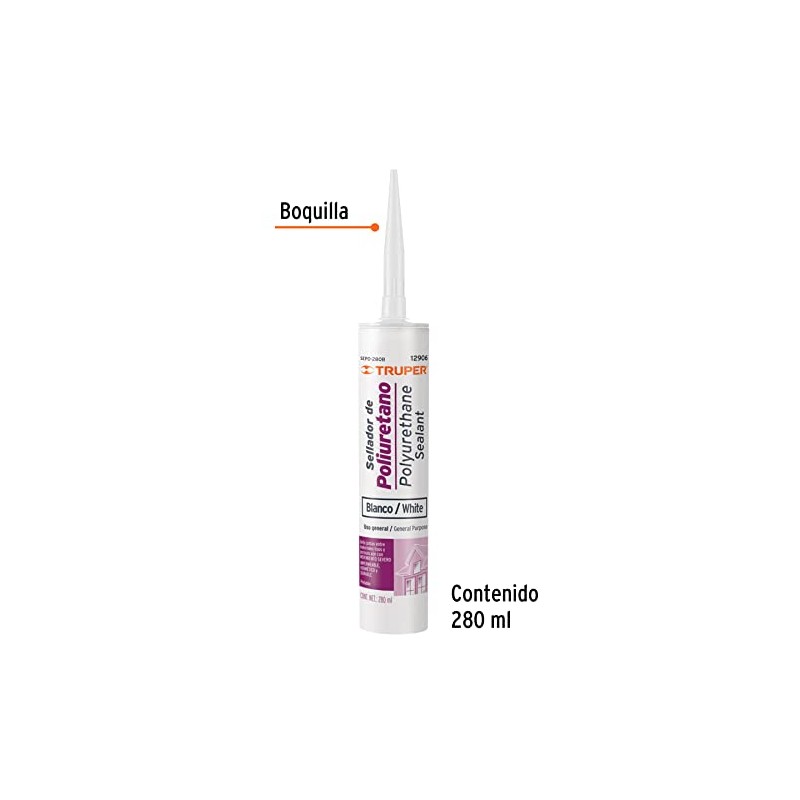 Truper SEPO-280B, Sellador de poliuretano de 280 ml color blanco