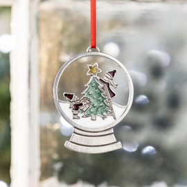 DANFORTH - ‘Star on Top’ Snow Globe Pewter Christmas Tree Ornament | Red Satin Ribbon | Home Holiday Decoration | Cheery Green, Red & Gold | Collectors Gift | Made in USA | 2.5” Tall x 1.5” Wide
