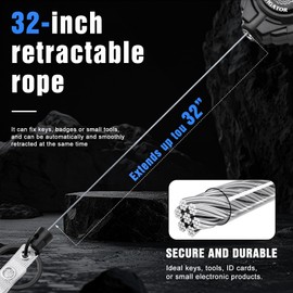 Retractable Keychain with Belt Clip, Heavy Duty Carabiner Badge Holder, Tactical ID Badge Reel with 32” Steel Retractable Cord, 10 OZ with Badge Strap and Key Ring（Black） (1 Pack)