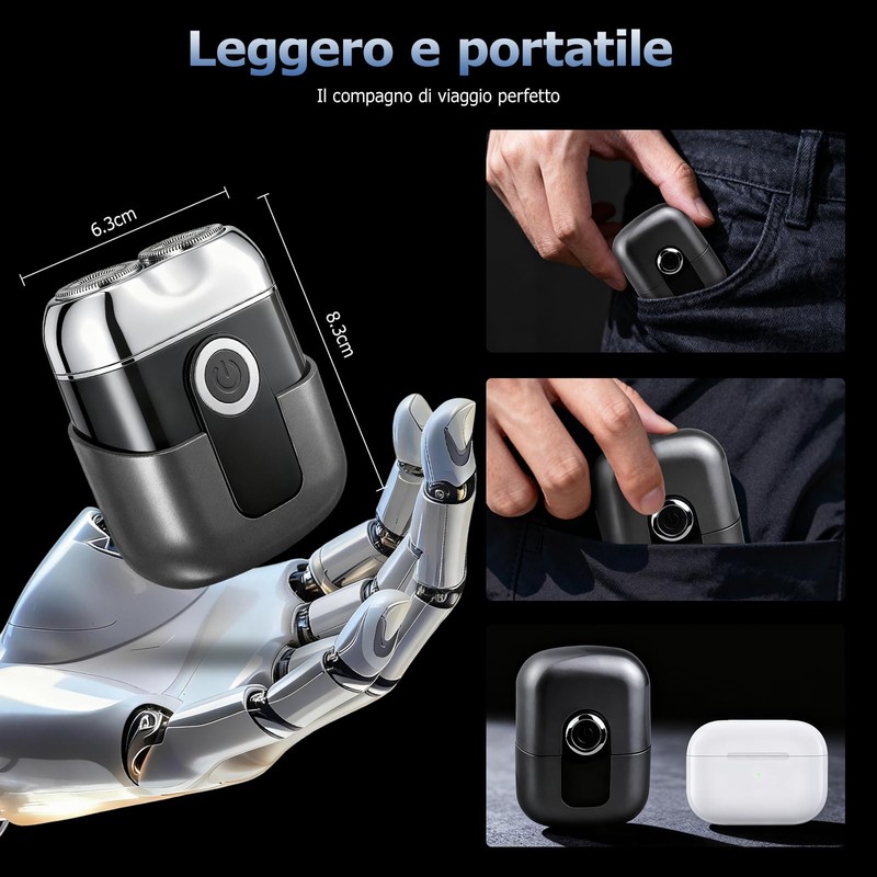 Mini Rasoio Elettrico Barba Uomo - Rasoio da Viaggio Portatile