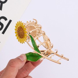 Golden Women's SunFlower Hair Clips, Fashion Flower Shaped Claw Clips, Elegant NonSlip Hair Clips,Claw Clips for Thick Hair, Nonslip Large Claw Hair Clamps Sunflower Style Hair Clips Accessories Women