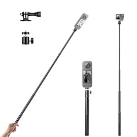 51.1" Invisible Selfie Stick, Five-Stage Adjustable Monopod Long Pole with Universal Ball Base and Adapter for GoPro Compatible with Insta360 X4, X3, One Rs/X2/R, One, DJI Osmo, GoPro Hero Series
