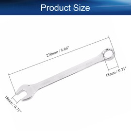 Auniwaig 0.71inch Cr-V 18mm Metric Box Open End Combination Wrench 220mm Length,12-Point Design,Mirror Polished 1pcs