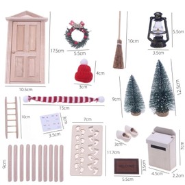 nabeta deco Gnome Door Accessories Gnome Door Set Christmas Tree Decorative Wreath Wooden Ladder Carpet Bench Hats Scarves Lantern Christmas Gnome Complete Set Miniature (25 Pieces)