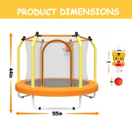 eboutdoors 55'' Trampoline for Kids In/Outdoor Toddler Trampoline Safety w/ Basketball Hoop