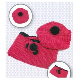 Aran Knitting Pattern for Childrens Girls Beret Hat & Floral Bag Set (UKHKA 149)