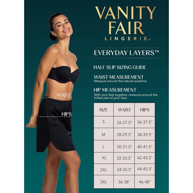 Vanity Fair womens Everyday Layers Single Slit Half Slip, Midnight