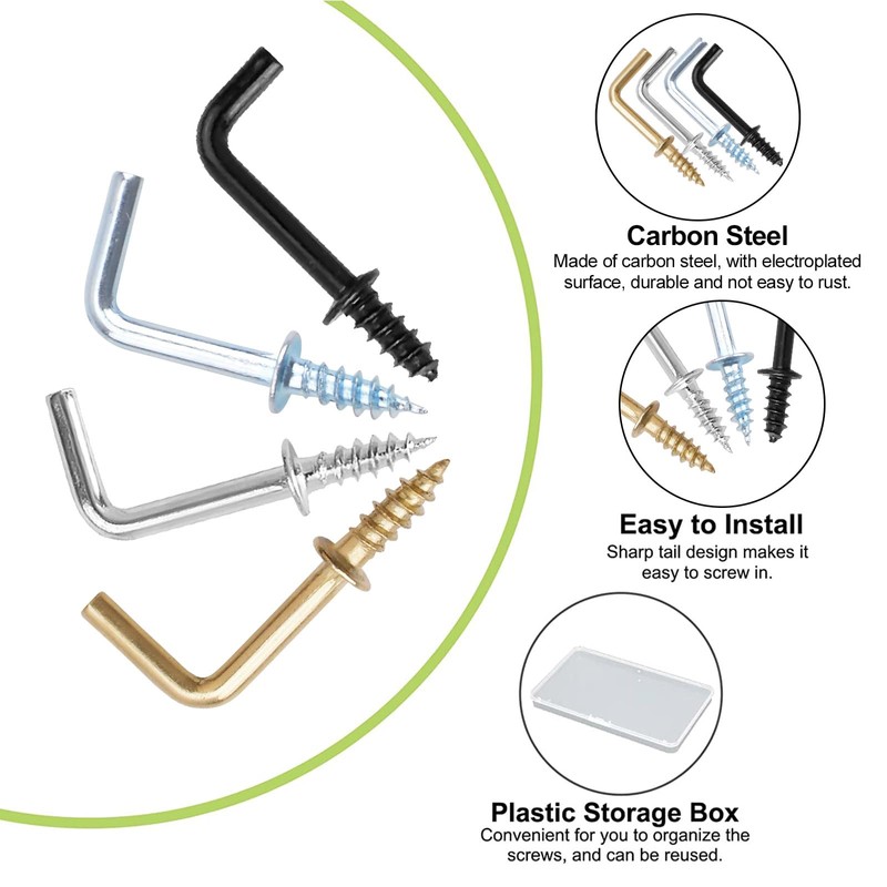UFURMATE Carbon Steel 120Pcs 1/2" L Shaped Hooks, 4 Colors,