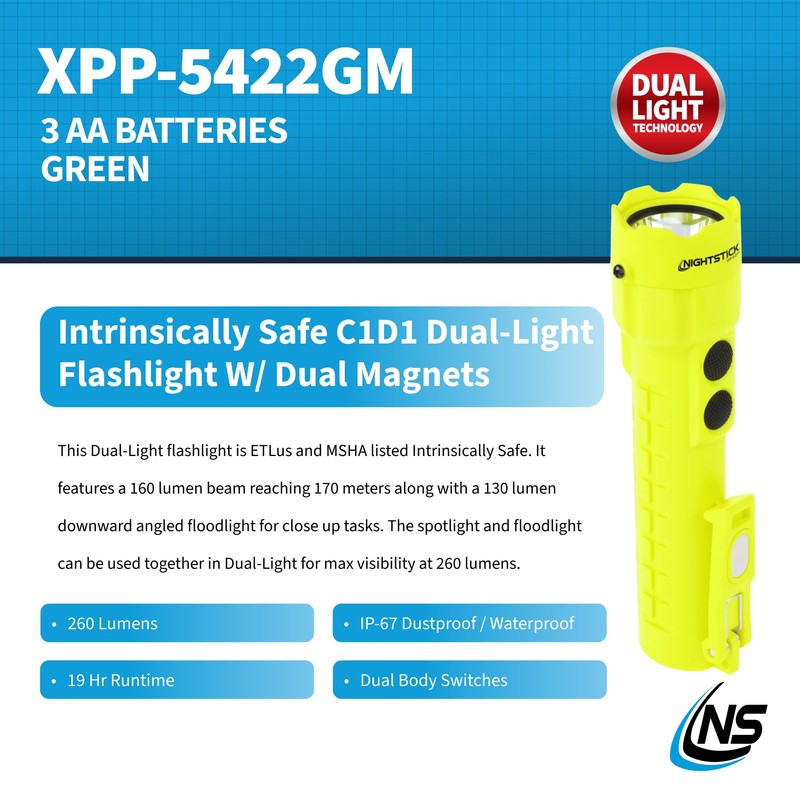 Nightstick XPP-5422GM Intrinsically Safe Dual-Light Flashlight w/Magnets-3 AA (not Included)