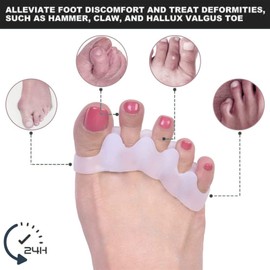 Toe Spacers(2 Pair), Gel Toe Separators to Correct Toes, Bunion Corrector for Women Men Toe Spacer Hammer Toe Straightener Toe Stretcher Big Toe Separators (White)