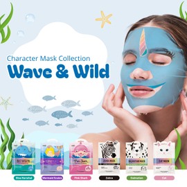 Epielle Character Face Mask Wave & Wild 12 Pack, Fun & Effective Korean Skin Care, Spa Party Favors, Easter Basket Stuffers, Birthday Gifts for Women, Self Care Gifts