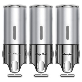 Shampoo and Conditioner Dispenser,Dispensers for The Shower,Shower Soap Dispenser 3 Chamber No Drill,Shampoo Conditioner Body Wash Dispenser Wall Mount for Bathroom(Triple x 17.6 oz,Silver)