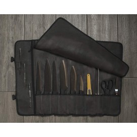 Asaya Bolsa enrollable para cuchillos de chef de lona, 10 ranuras para cuchillos y un bolsillo grande con cierre, funda duradera para cuchillos de lona de 10 onzas con una correa ajustable para el hombro, cuchillos no incluidos