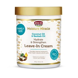 African Pride Moisture Miracle Crema para El Cabello Sin Enjuague Con Aceite de Coco y Aceite de Baobab - Proporciona Hidratación Intensa y Ayuda A Reparar Rizos y Rizos Naturales, Hidrata y Fortalece