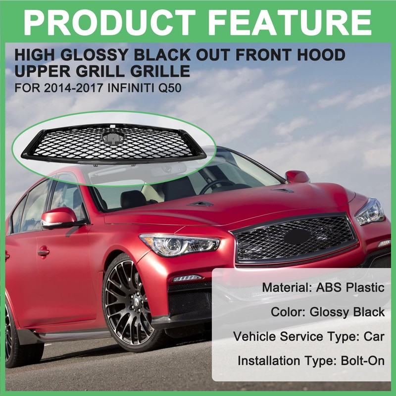 MATMACRO Gloss Black Grille For Infiniti Q50 Front Hood Upper