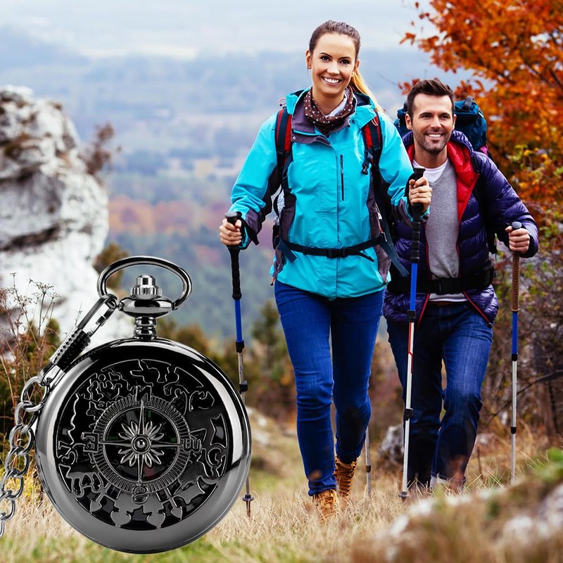 Outdoor Compass with Metal Chains, Retro Compass with Luminous Numerals,