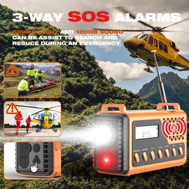 Crank Emergency Weather Radio10000mAh,NOAA/AM/FM/SW Weather Radio,Hand Crank Radio with Solar,USB Type-C Charging, SOS Alarm,Torch & LED Reading Light, Compass & Carry Bag for Camping Survival Home