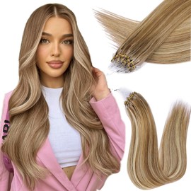 Micro Link Hair Extensions Human Hair 30g 16inch(#760) Brown to Caramel Blonde Microlink Hair Extensions Human Hair Microbead Hair Extensions Microlink Hair Extensions Micro Link Hair Extensions