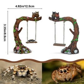 Jumping Spider Accessories, Funny Fairytale Garden Swing, Jumping Spider Climbing Toy, Garden Tree Owl Figurines for Jumping Spider Enclosures Accessory Decoration