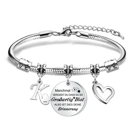 Inspirational Gifts Initial Letter Bracelet Gifts for Girls Friends Sisters Daughters Niece Girlfriend Granddaughter Memory Bracelet Gifts on Birthday Christmas Graduation, Stainless Steel, Stainless