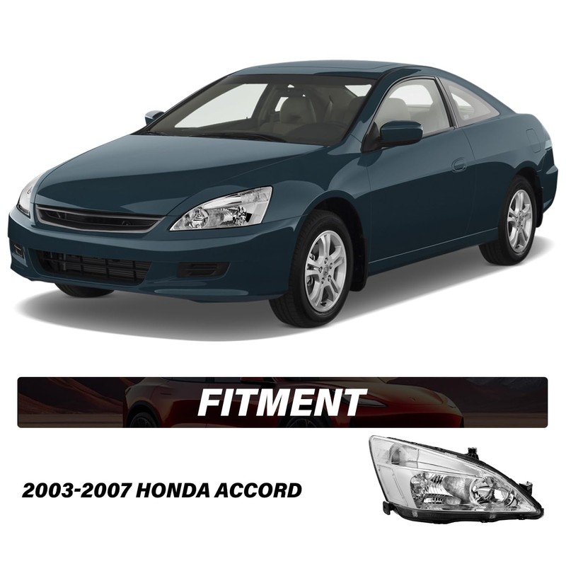 BRYGHT Headlight Assembly Set Replacement for 2003-2007 Honda Accord (Chrome
