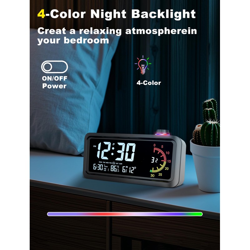 CCHKFEI Rechargeable Digital Alarm Clock with 60-Minute Timer, Dual LCD