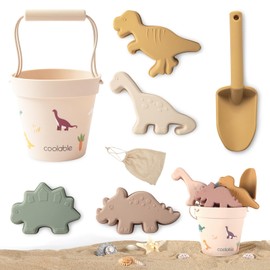 coolable 6 PCS Strandspielzeug für Kinder, Silikon Strandspielzeug Set, inklusive Eimer, Schaufel und 4 Sandformen für Jungen und Mädchen(Dinosaurierwelt)