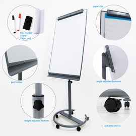 A AIRLLEN Mobile Whiteboard Flipchart Easel Mobile Dry Erase Board Portable Magnetic Whiteboard with Paper Pad on Wheels for Home Office (26X40 inches)