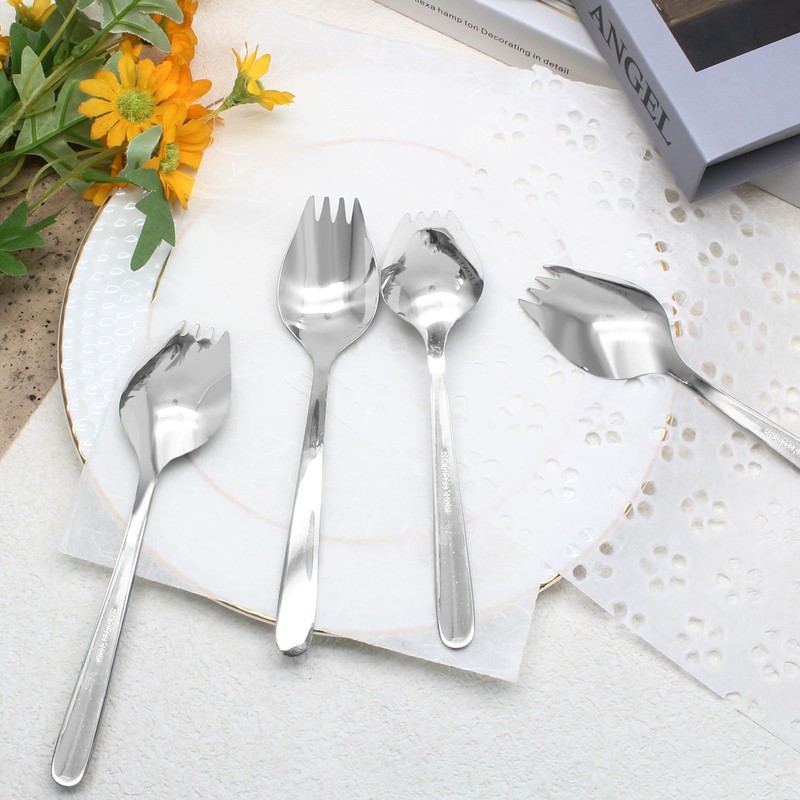 Cionyce 4 Pack Silver Stainless Steel Sporks, 5.9 Inch Salad