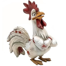 Bicuzat Funny White Rooster Statue, Resin Table Art Sculpture Funny Rooster Figurine Decoration, Rustic Country Tabletop Decoration, Farm Animal Kitchen Countertop Ornament, 6 Inches Tall-A