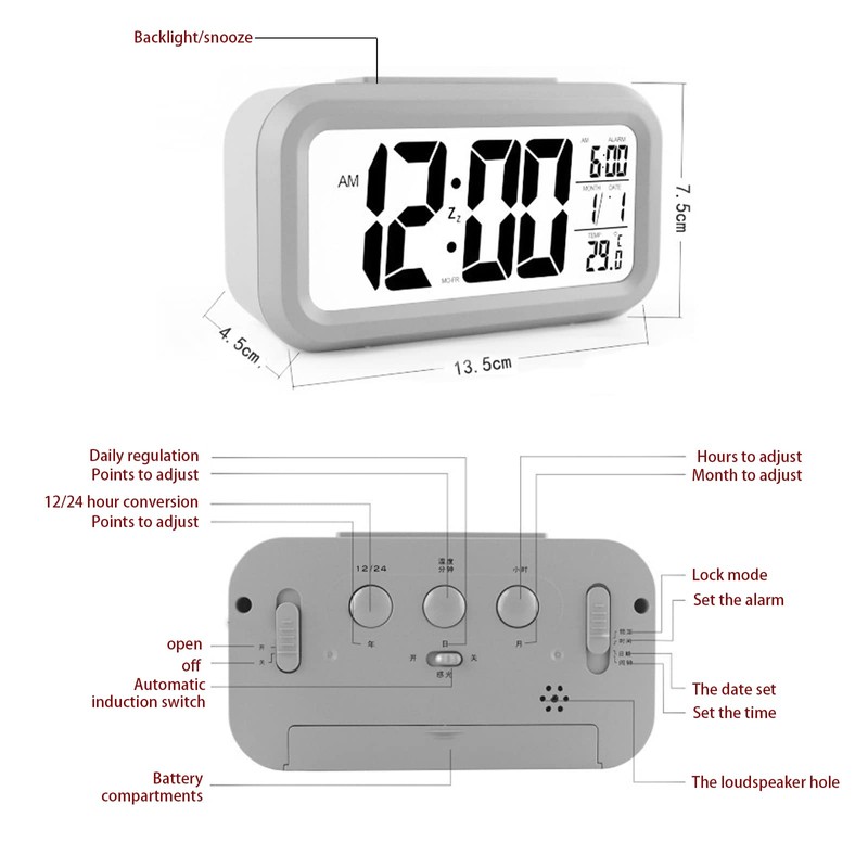 Jsdoin Digital Alarm Clock, Alarm Clock with Large LED Temperature