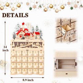 Christmas Advent Calendar 2024-Wooden Calendar Advent with Drawers - Lighted Forest Countdown Calendar with Snow House, Santa, Elk and Tree, Reusable Wood 24 Day Calendar for Holiday Decoration