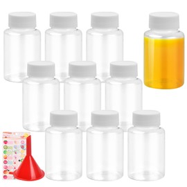 Tibapla Pack of 10 Mini Empty Plastic Bottles, 100 ml Plastic Bottles with Lid, Reusable Juice Bottles, Transparent Plastic Bottles with Stickers and Funnel