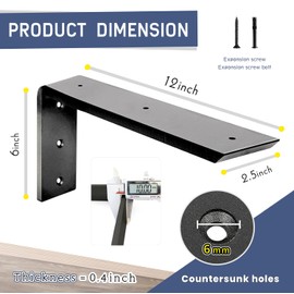 Countertop Support Bracket 12 inch 3 Pack Granite Countertop Bracket 12" x 6" x 2 1/2" Heavy Duty Shelf Bracket L Bracket Mantel Corbels for Wood/Quartz/Concret/Laminate Countertops