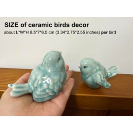 AWOEZ Set of 2 Ceramic Bird Figurines, Small Bird Statues Home Office Decor for Cabinet Shelves Entryway Bookcase TV Stand, Micro Landscape Accessories (Green, M 3.35 * 2.56")