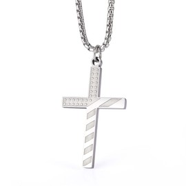 Wolentty Stainless Steel American Flag Cross Necklace Engraved Religious Philippians 4:13 Pendant Jewelry for Men