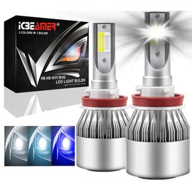 ICBEAMER H11 H8 H9 H16 Canbus COB LED Fog Light Bulbs, 500% Brightness, 3 Colors (6000K White, 8000K light Blue, 30000K Dark Blue), Plug and Play, Luces Antiniebla Para Carro, Pack of 2pcs