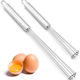 KOMUNJ Whisk Stainless Steel, Pack of 2 Whisks, Small Ball, 12 Inch and 10 Inch Whisk, Set for Cooking, Mixing, Whisking, Beating, Stirring