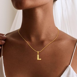 SLOONG Chunky Initial Necklaces for Women, 14K Gold Plated Snake Chain Necklace Dainty Alphabet L Pendant Personailzed Initial Letter Necklace Gold Jewelry Gifts