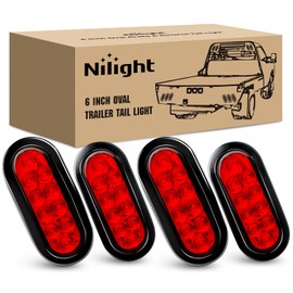 Nilight 6 Inch Oval Red LED Trailer Tail Lights 4PCS with Flush Mount Grommets Plugs IP67 Waterproof Stop Turn Brake Lighting Modes for Camper RV Truck
