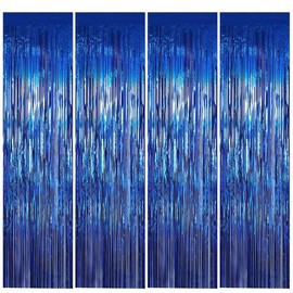 Feibmir Pack of 4 Tinsel Curtains, Blue, Glitter Tinsel Curtains, Streamers Decoration for Christmas Party, New Year's Eve 2025, Disco Party, Birthday Decoration