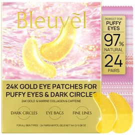 Under Eye Patches - 24K Gold Eye Mask for Puffy Eyes and Dark Circles, Wrinkles, Fine Lines, Collagen Skin Care Products, Gel Eye Patches for Dark Circles, Puffy Eyes, Undereye Bags (Gold, 24 Pairs)