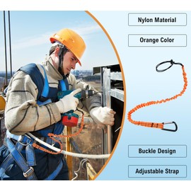 Tool Lanyard, Safety Tool Lanyard with Carabiner Clip, Shock Absorbing Retractable Safety Lanyard Bungee Chord, Retractable Tool Lanyard, Fall Protection Lanyard - 2 Set - 23.6 in