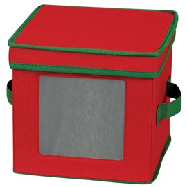 Household Essentials 532RED Holiday China Dinnerware Storage for Dessert Plates or Bowls | Removable Lid | Red Canvas with Green Trim, Red & Green