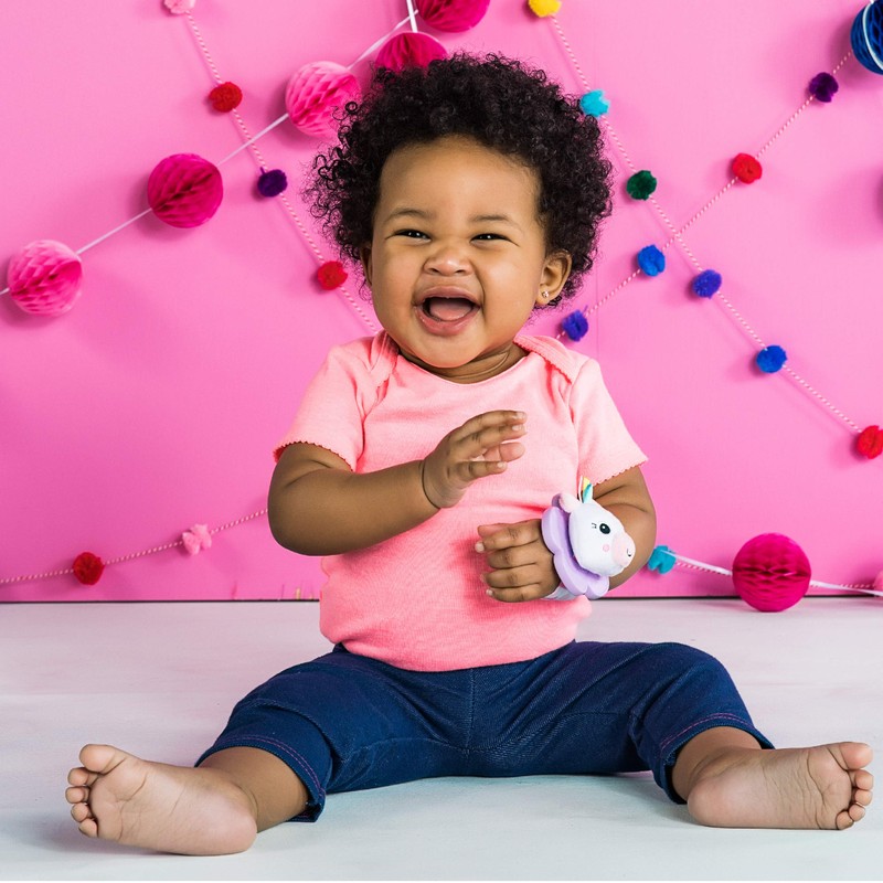 Bright Starts Rattle & Teethe Wrist Pals Toy, Unicorn &