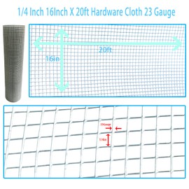 Loveerct GARDEN & HOME Hardware Cloth 1/4 Inch 16in X 20ft,23 Gauge Hot Dip Galvanized After Welded Cage Mesh Roll Square Chicken Wire Netting Rabbit Fence Snake Fencing Rodent Animals Weasel Raccoons