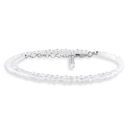 Moonstone Choker Necklace Natural Gemstones Beaded Faceted Beads 3mm, Crystals June Birthstone Jewelry 18 inches Adjustable Silver Plated Chain Women’s Jewelry